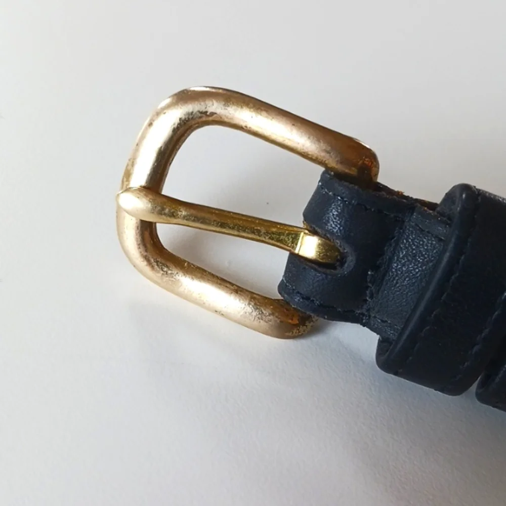 Coach Black and Tan Leather Belt with Gold Buckle - Picture 3 of 12